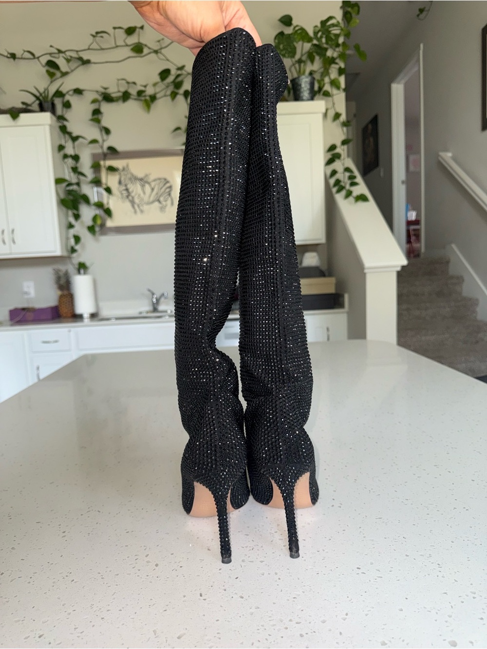 Alias Mae Black Sparkle Knee-High Stiletto Boots - Picture 5 of 11